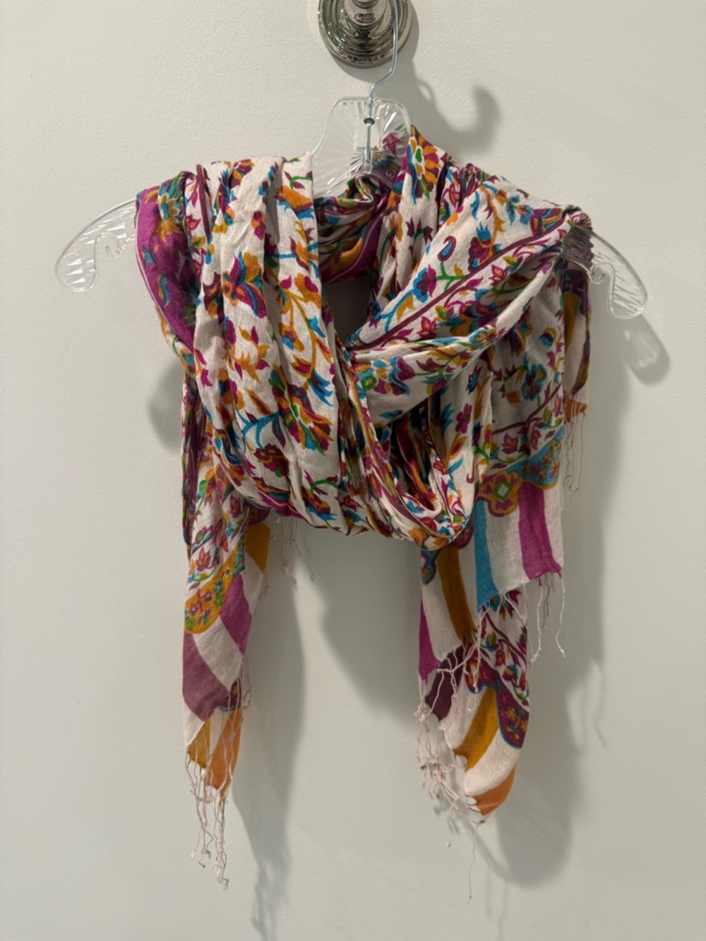 Tolani Multicolor Floral Silk Scarf with Pink, Blue and Yellow Accents